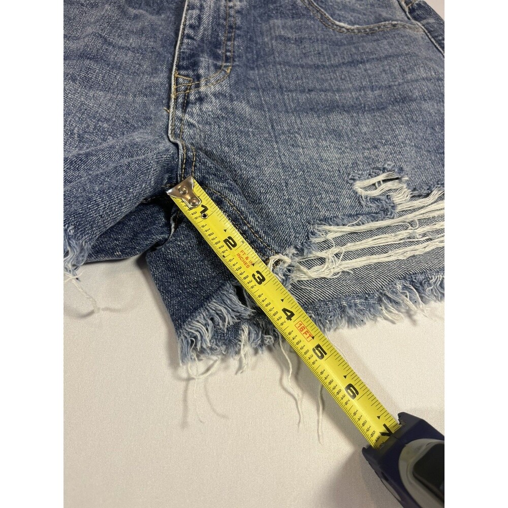 KanCan Distressed High Waisted Denim Shorts Medium Blue Wash Size 29 - Picture 2 of 13